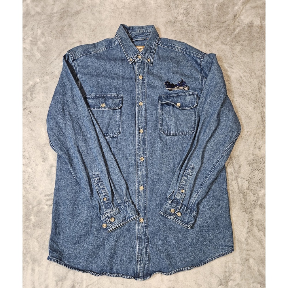 Schmidt Workwear Men's Heavy Denim Button Down Shirt Size Large Tall Embroidered